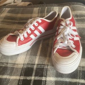 Red and White Adidas Platform Sneakers Shoes Women’s Size 7.5